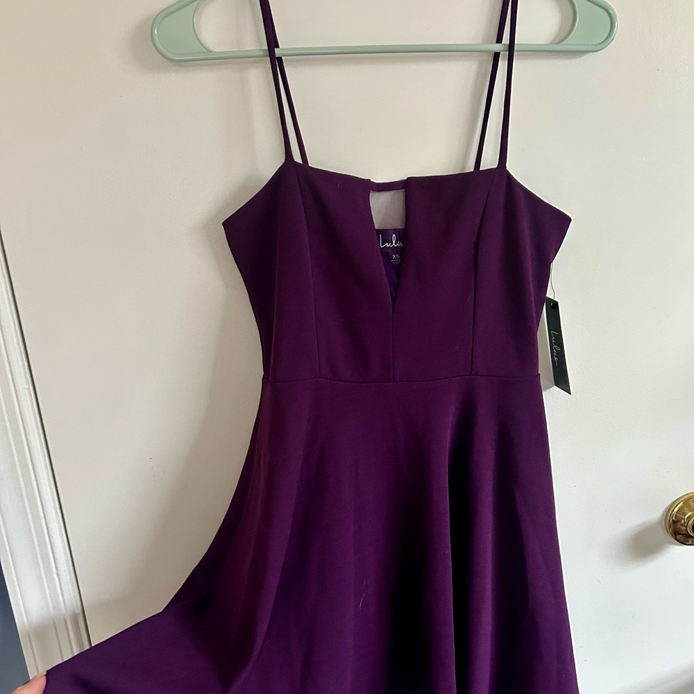 Lulu's Elegant Purple Spaghetti Strap Mini Dress